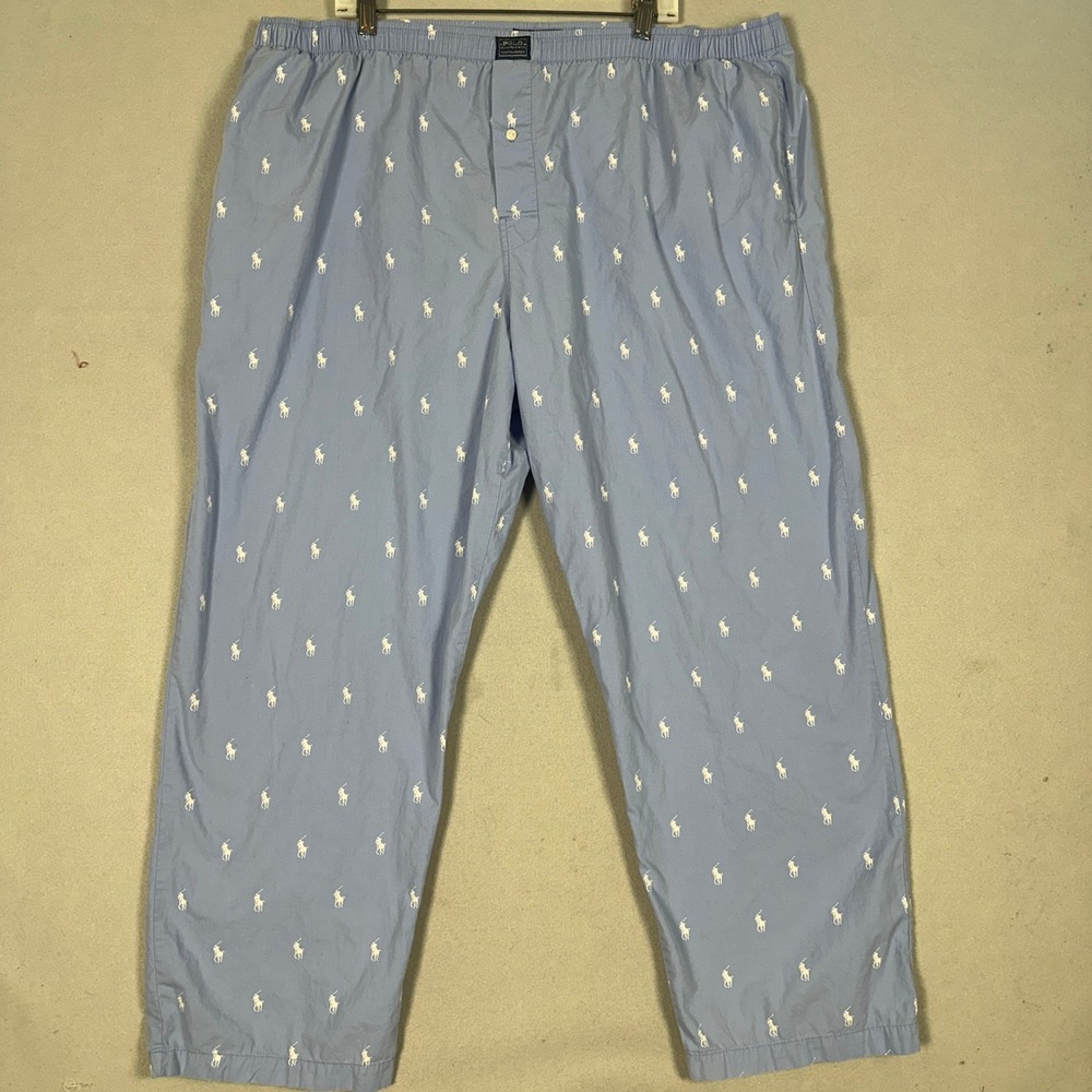 Polo Ralph Lauren Pajama Pants Men XL Sleepwear Blue All-Over Pony Stretch Waist